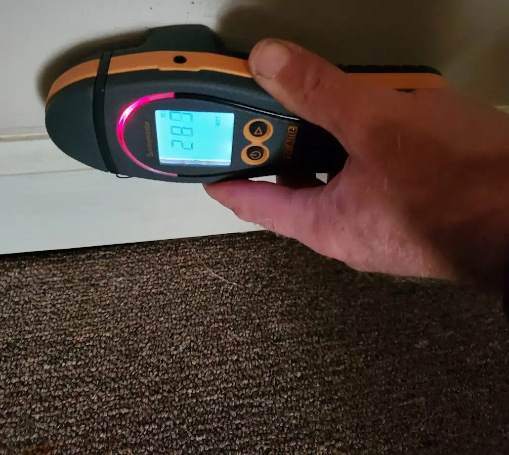 Moisture detection at baseboard during Burst Pipe Cleanup in Rossville
